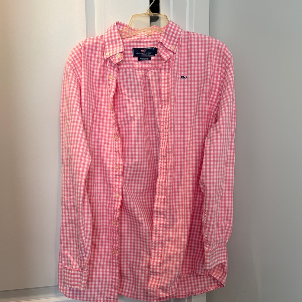 Vineyard Vines Men's Pink Checkered Casual Shirt